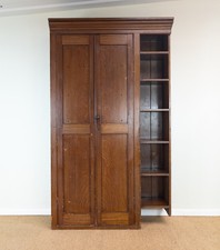Antique Victorian Scumbled Pine Tall 6'9" Narrow Kitchen School Cupboard Shelves