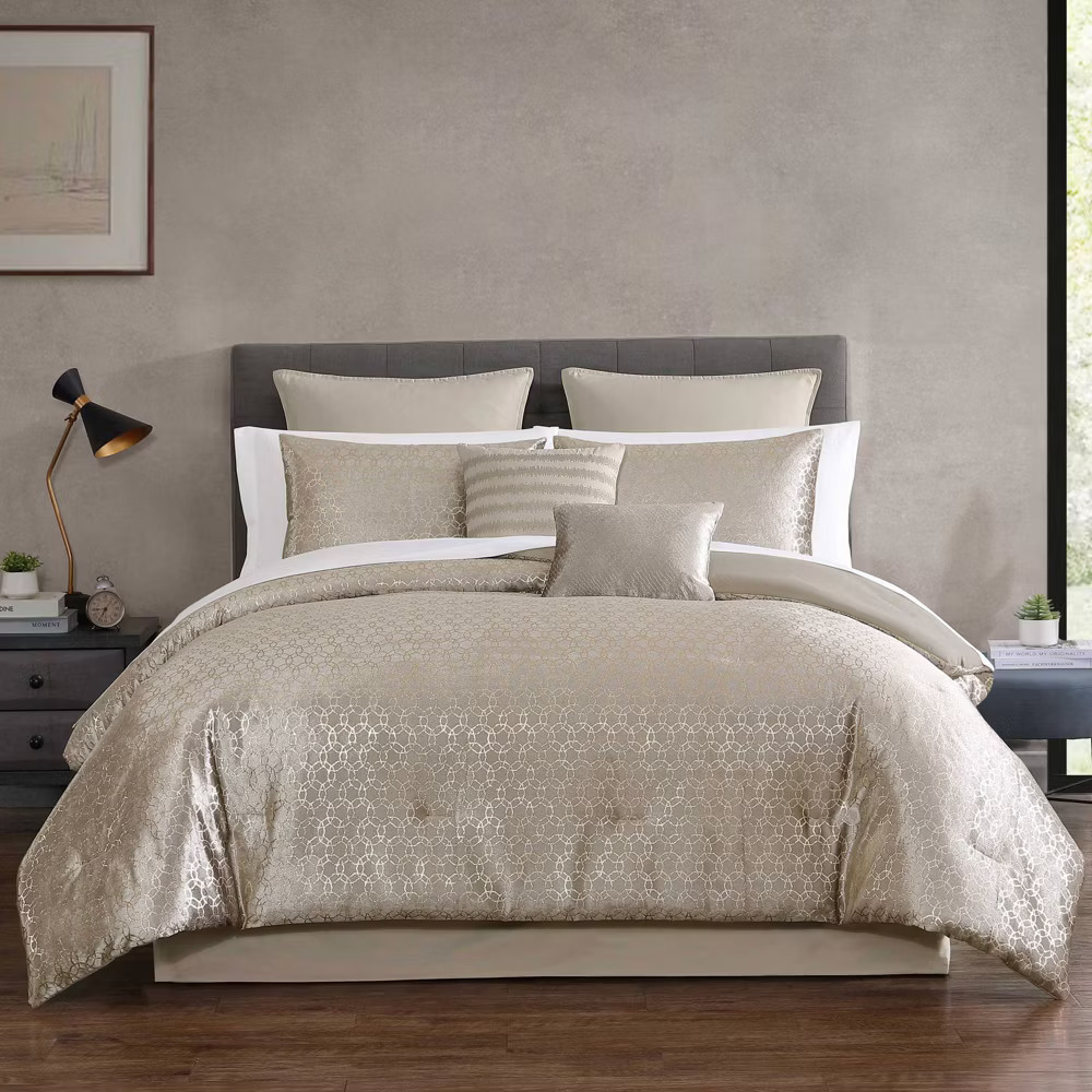 Hallmart Collectibles 12pc Queen Harlan Bedding Set Gold