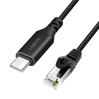 10m USB-C RJ45 Kabel Ethernet LAN USB Type-C Patchkabel CAT6 aktiv schwarz/grau