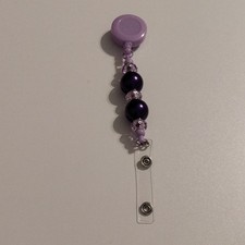 Handmade Purple Beaded Retractable Badge Holder with Clip