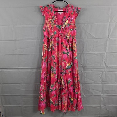 Banjanan Dress Large Iris in Woden Hedgerow Paradise Pink Tropical Maxi Resort