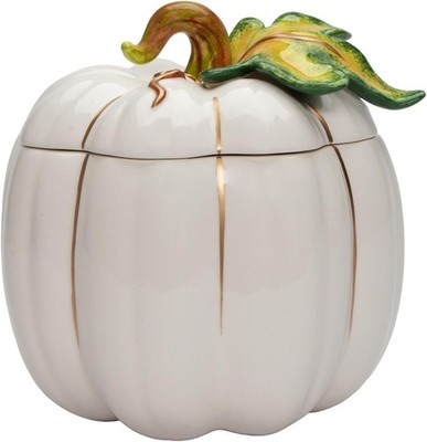 21074 Fine Ceramic Thanksgiving Harvest White Pumpkin Cookie Candy Jar, 6-5/8'' L