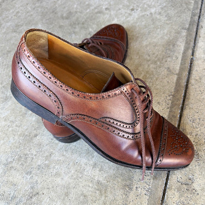 a. testoni Men's Brown Leather Cap Toe Brogue Oxford Lace-Up  10 men luxury shoe