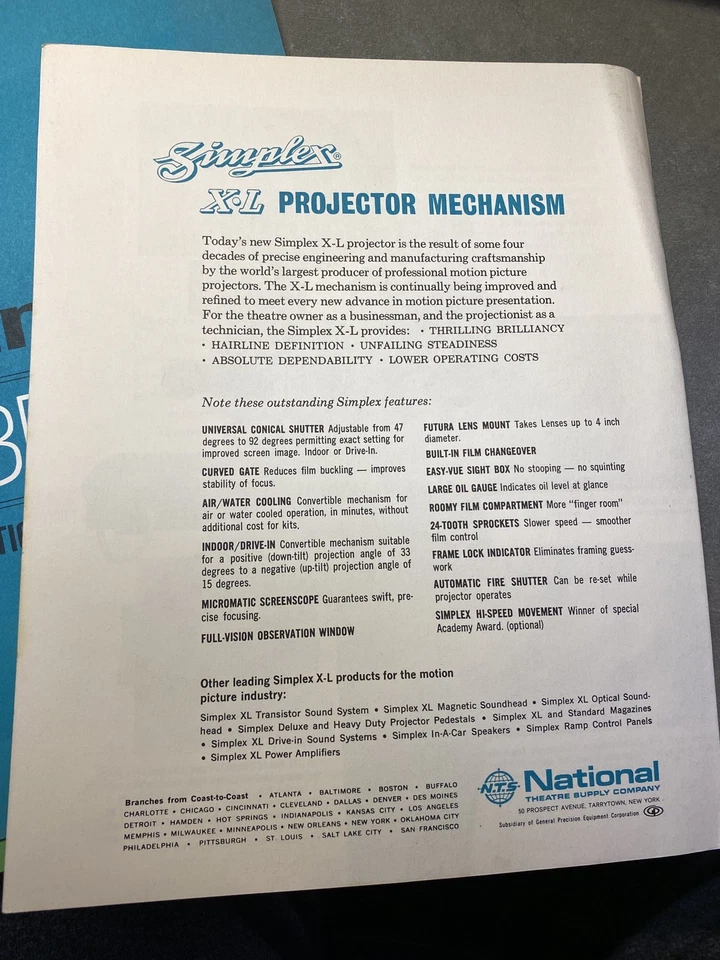 **NUEVAS FOTOS 4 SIMPLEX XL 35MM 70MM PROYECTOR DE PELÍCULAS CATÁLOGO UNIDAD EN TEATRO Foto 3 de 4