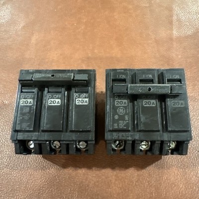 Lot of 2 GENERAL ELECTRIC GE THQB32020 CIRCUIT BREAKER  3 POLE 20 AMP 240V 3P