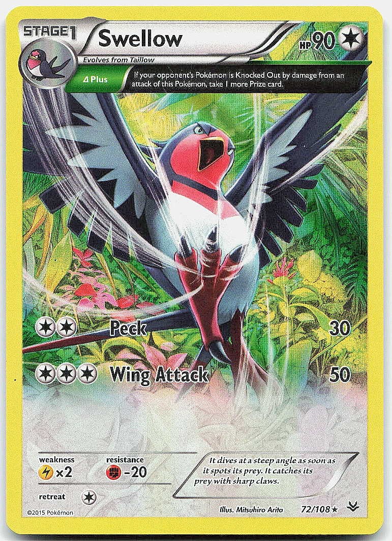 Swellow (72 Delta) - #72/108 XY - Roaring Skies Holo NM