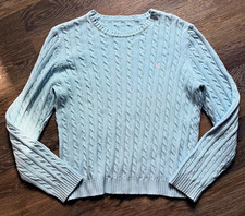 Vintage Lauren Ralph Lauren Light Blue Cable Knit Crewneck Sweater - Preppy Y2K