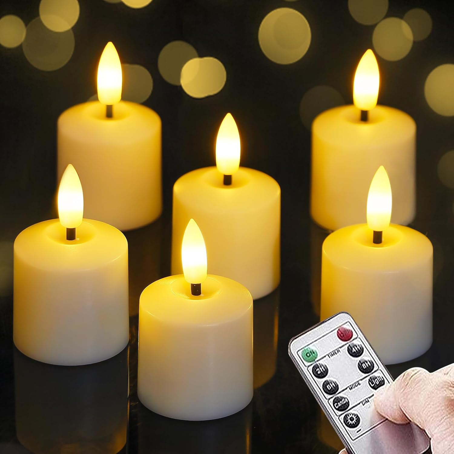Small Flickering Tea Light Flameless LED Candles with Batteries and Remote, 4Cm