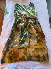 Sleeveless Floral Satin Dress in Green and Brown