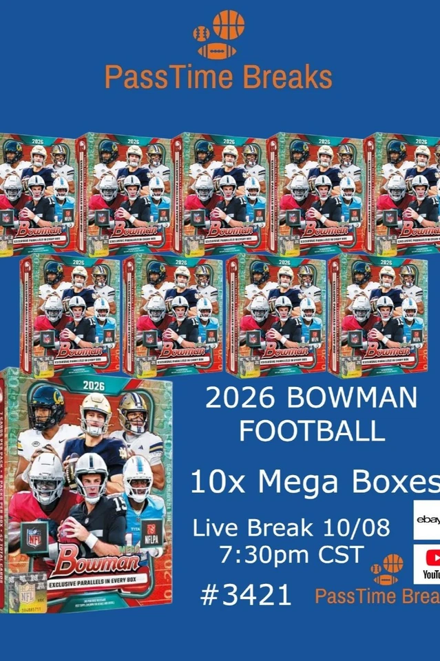 2026 BOWMAN FOOTBALL - 10x Mega Boxes - HALF CASE BREAK 3421