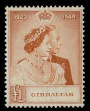 GIBRALTAR GVI SG135, £1 brown-orange, LH MINT. Cat £60.