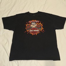 Vtg 90s Y2K Harley Davidson Motorcycles Looney Tunes Taz Flame T-Shirt 2XL Black