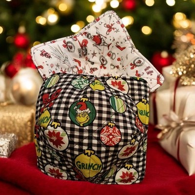 Merry Grinchmas! Christmas Reversible Microwave Cotton Bowl Cozy Potholder Set