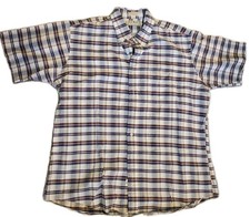 1980's LL Bean Mens Shirt 17.5 Made in USA Plaid Button Up Short Sleeve Vintage