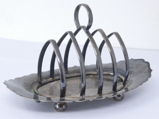 Four 4 Slice Toast Rack Silver Plated Crumb Tray Loop Handle Scalloped Rim Feet