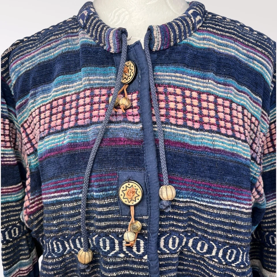 Cárdigan Chaqueta Vintage Dressbarn Algodón Tejido Multicolor Rayas Boho Suéter Lg Foto 2 de 4