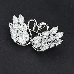 Authentic 2Ct Marquise Cut Lab-Created Diamond Swan Shape Brooch Pin 14K White Gold Plated