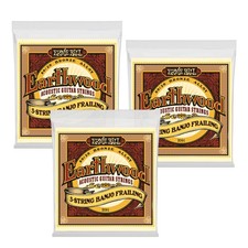 3 PACK Ernie Ball 2061 Earthwood 80/20 Bronze 5-String Banjo Frailing Strings