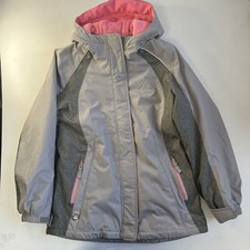 Gerry L 14/16 Gray Youth Outer Shell Hooded Jacket Pink Lining Zipped Pockets