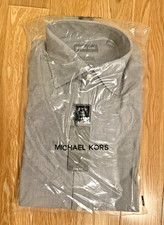 Michael Kors Men  s Slim Fit Dress Shirt Gray 15.5 32/33 Medium Button Front NW