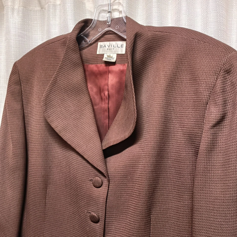 Traje de mujer Saville talla 12 marrón pata de gallo 100 % seda de colección Foto 3 de 4