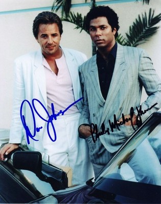 Don Johnson Philip Michael Thomas Miami Vice 80er signed Autogramm Fotodruck A5