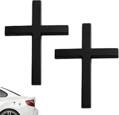 2pcs Black Metal Cross Stickers, Self-Adhesive Zinc Alloy 3D Embl Color: Black