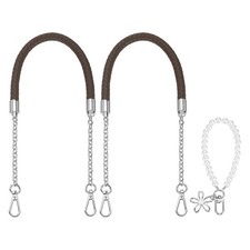 2Pcs 23.6Inch PU Leather Purse Strap with Pendant Dark Brown, Silver Chain 