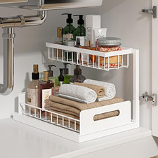 REALINN under Sink Organizer, Pull Out Cabinet Organizer 2 Tier Slide Out Sink S