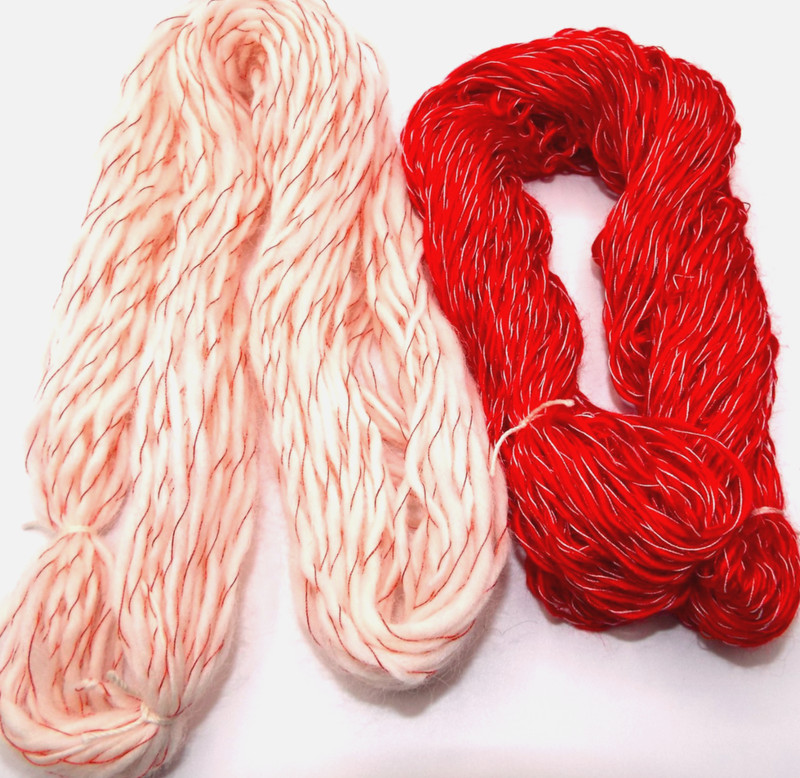 Handspun Yarn ~ Red ~ White ~ Wool ~ Bamboo Silk ~ 2 ply ~ Candy Cane Inspired