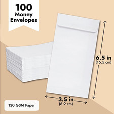 100 Pack No. 7 Money Envelopes for Cash - 3.5x6.5 in White, 130 GSM Paper - A...
