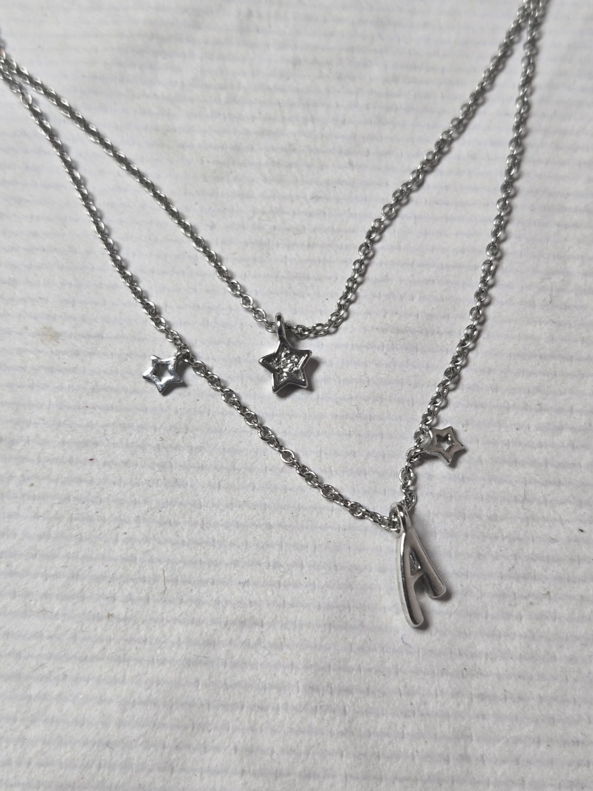 Multistranded A initial star charm chain necklace