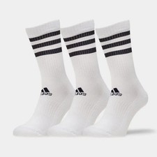 Image of ADIDAS CUSHIONED CREW SOCKS MENS 3S UNISEX 3 PAIR PACK BLACK WHITE 3 STRIPES