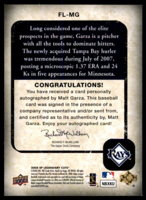 2008 SP Legendary Cuts Future Legends Signatures Matt Garza Auto