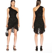Ulla Johnson 2 Rimona Black One Shoulder Ruffle Dress Silk Blend Dainty Goth