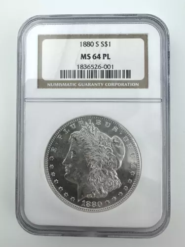 1880-S Morgan Silver Dollar $1 NGC MS 64 Proof Like (PL) Frosty Cert#1836526-001