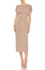 Mac Duggal Mocha Brown Beaded Empire Waist Column Midi Cocktail Dress Sz 16 $498