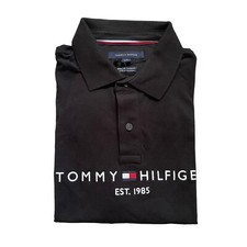 Tommy Hilfiger Men's Black Stretch Regular Fit Logo Short Sleeve Mesh Polo Shirt
