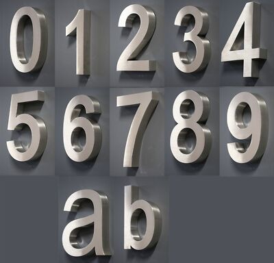 Premium Edelstahl Hausnummer in 3D Design Arial ''ALLE ZIFFERN'' H20cmxT3cm V2A 