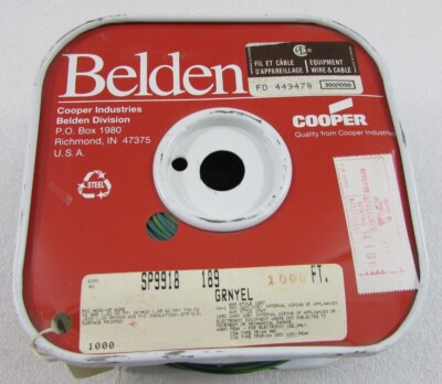 Belden 9918 Spool 900'(900 feet) 18AWG 300V Grn/Yel Cable Wire 