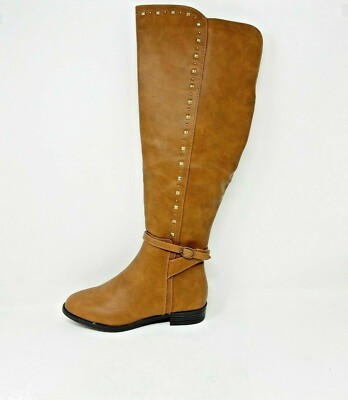 Rialto Cognac Brown Ferrell Studded Knee High Boots Wide Calf