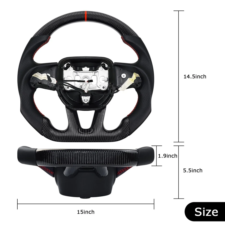 Volante de fibra de carbono real LOSCHEN para Dodge Challenger SRT 2015+ con calefacción Foto 2 de 4