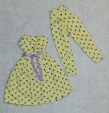Vintage Clone Barbie 60s Yellow Floral Long Nightgown Pants Nightwear Pjs Set
