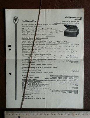 Geld Kassette Stahl Harthau Chemnitz Dresden Emmerich 1930 Prospekt Werbung  500