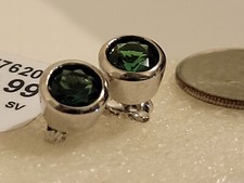 Sterling Silver Created Emerald Stud Earrings