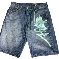 Enyce Y2K Baggy Denim Shorts Mens 34 Hip Hop Streetwear Embroidered