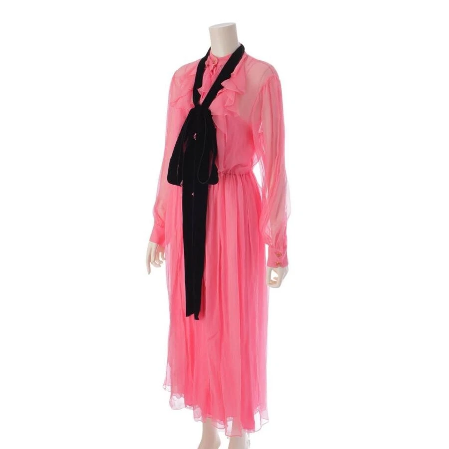 Gucci GG bouton velours nœud papillon soie robe une pièce rose taille 36 occasion JP