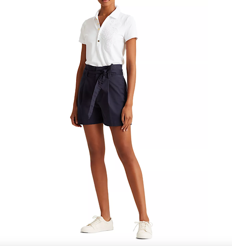 LAUREN RALPH LAUREN Women White Embroidered Monogram Polo Shirt Size L NWT