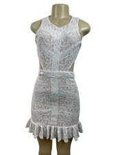 Hello Molly White Lace Mini Dress With Open Back & Tie Detail Size M - New