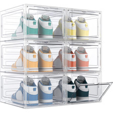6/12 PCS Shoe Box Storage Case Hard Plastic Boxes Stackable Shoe Display UK